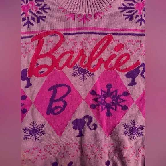 Barbie Women's Vibrant Pink and Purple Crewneck Sweater - Picture 3 of 6
